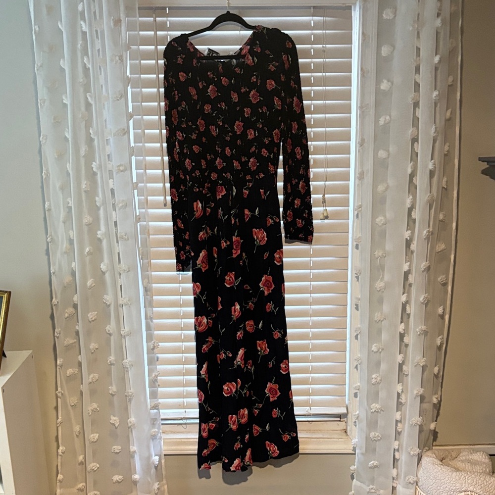 XTC Black Jumpsuit with Red Floral Design